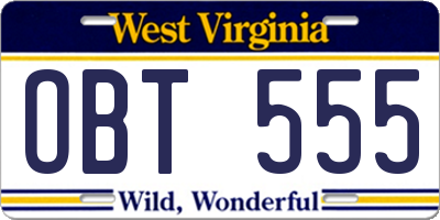 WV license plate OBT555