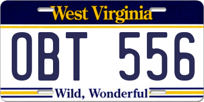 WV license plate OBT556