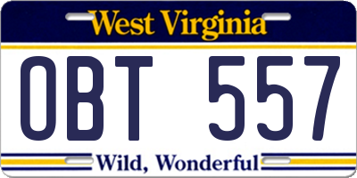 WV license plate OBT557