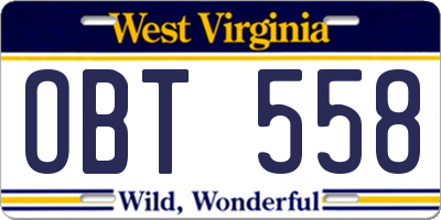 WV license plate OBT558