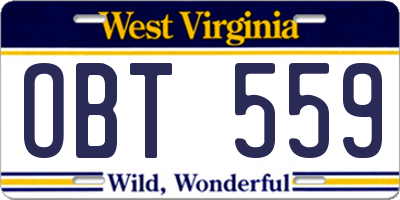 WV license plate OBT559