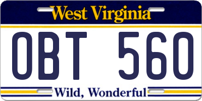 WV license plate OBT560