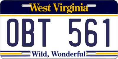 WV license plate OBT561