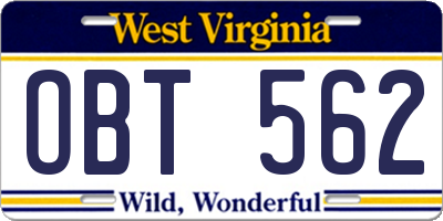 WV license plate OBT562