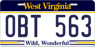 WV license plate OBT563