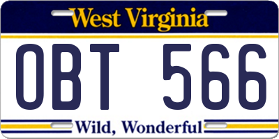 WV license plate OBT566