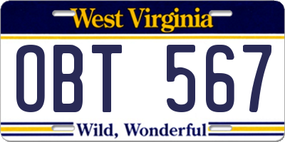 WV license plate OBT567