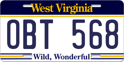 WV license plate OBT568