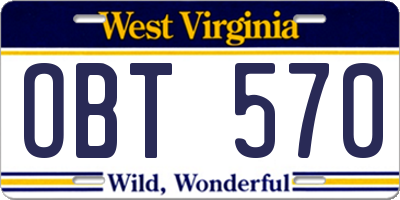 WV license plate OBT570