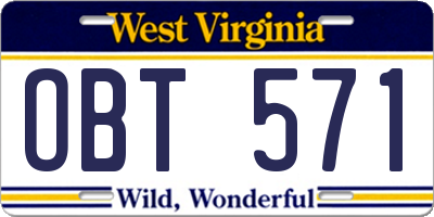 WV license plate OBT571