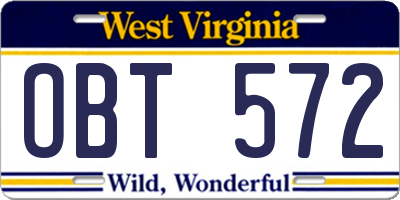 WV license plate OBT572