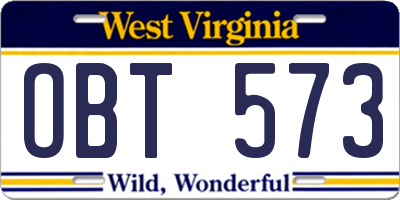 WV license plate OBT573