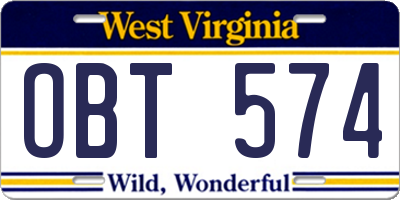 WV license plate OBT574