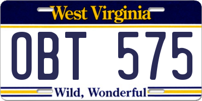 WV license plate OBT575