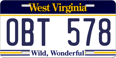WV license plate OBT578