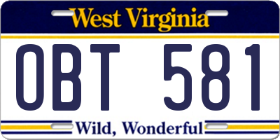 WV license plate OBT581