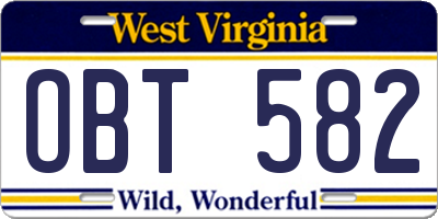 WV license plate OBT582