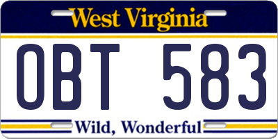 WV license plate OBT583