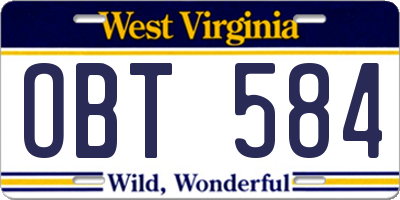 WV license plate OBT584