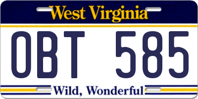 WV license plate OBT585