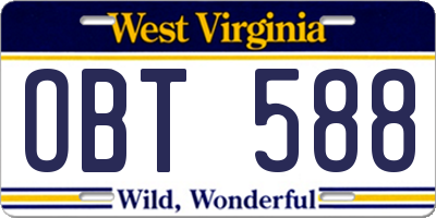 WV license plate OBT588
