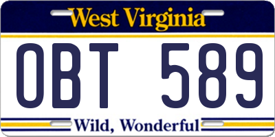 WV license plate OBT589