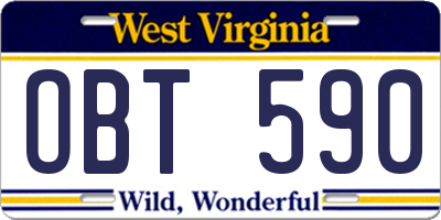 WV license plate OBT590