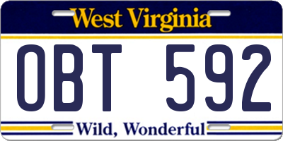 WV license plate OBT592