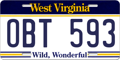 WV license plate OBT593
