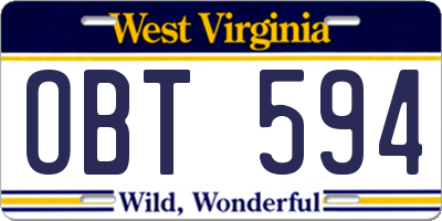 WV license plate OBT594