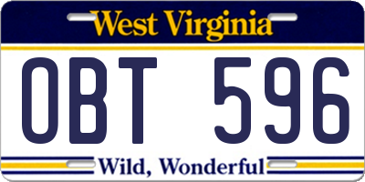 WV license plate OBT596
