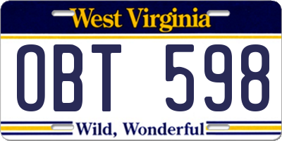 WV license plate OBT598