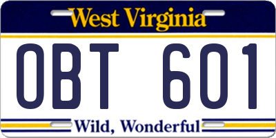 WV license plate OBT601