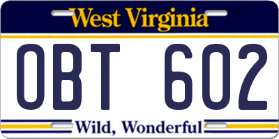 WV license plate OBT602