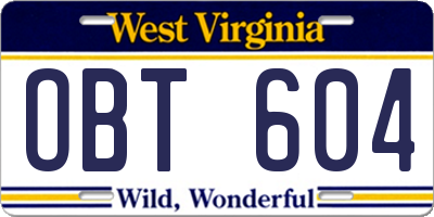 WV license plate OBT604