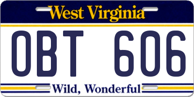 WV license plate OBT606