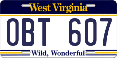 WV license plate OBT607