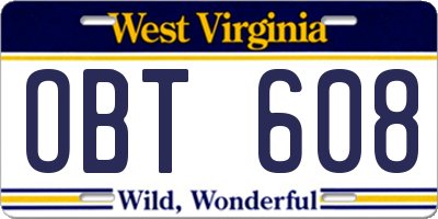 WV license plate OBT608