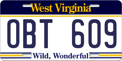 WV license plate OBT609