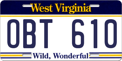 WV license plate OBT610