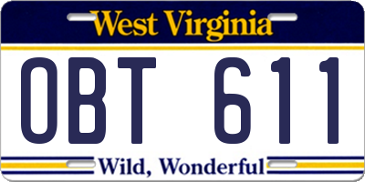 WV license plate OBT611