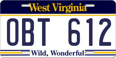 WV license plate OBT612