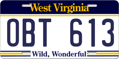 WV license plate OBT613