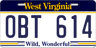 WV license plate OBT614
