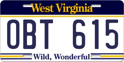WV license plate OBT615