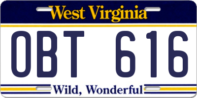 WV license plate OBT616