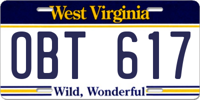 WV license plate OBT617