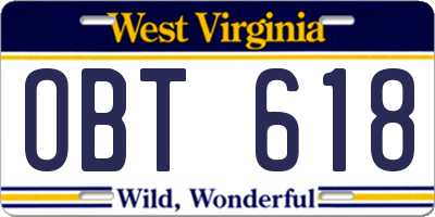 WV license plate OBT618