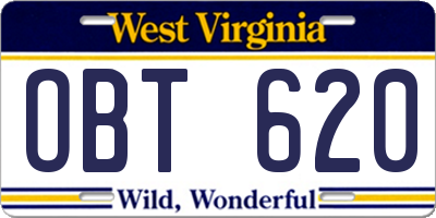 WV license plate OBT620