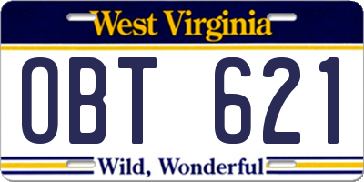 WV license plate OBT621